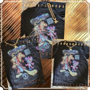 A set of three bags with the image of a girl and her dog.